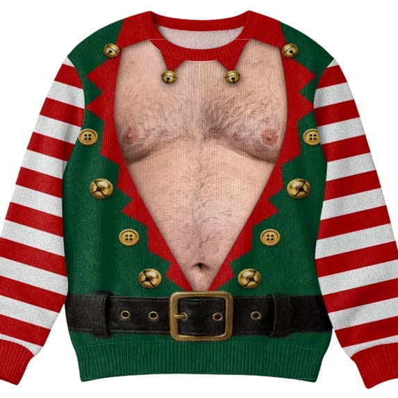 TBKOMH Ugly Christmas Sweatshirt 3D Santa Hairy Chest Plaid Logger Hilarious Novelty Pullover Men Long Sleeve Crew Neck Xmas Party Outfit Present Top L