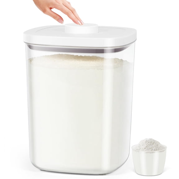 TBMAXS Airtight Rice Container 20 Lbs, Clear PET Plastic Food Storage Container Bin For Flour Sugar, Dry Food Holder with Easy Locking Lid for Kitchen Pantry Organization and Storage