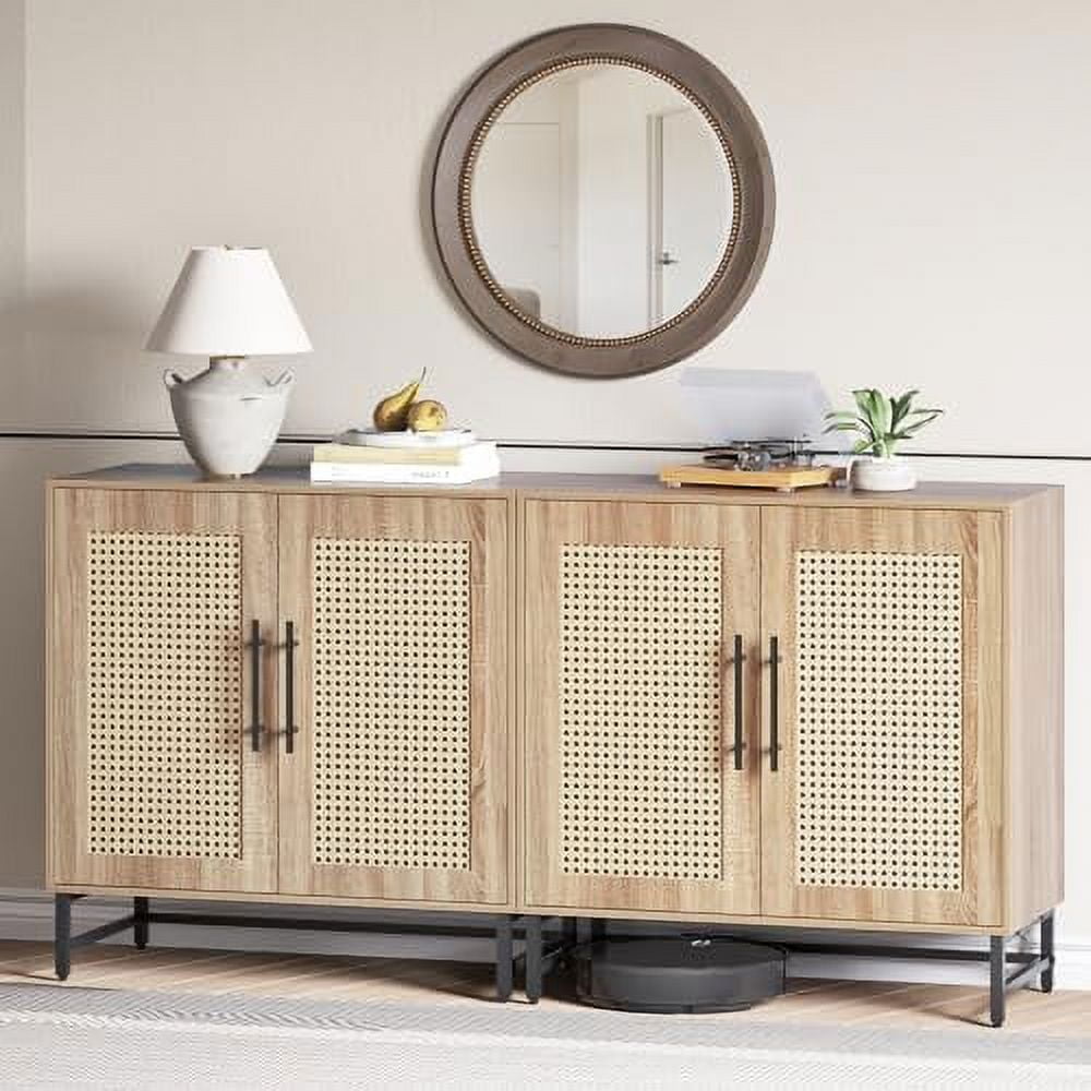 TBODSYP Cabinet with Handmade Natural Rattan Door and and 3 Drawers ...