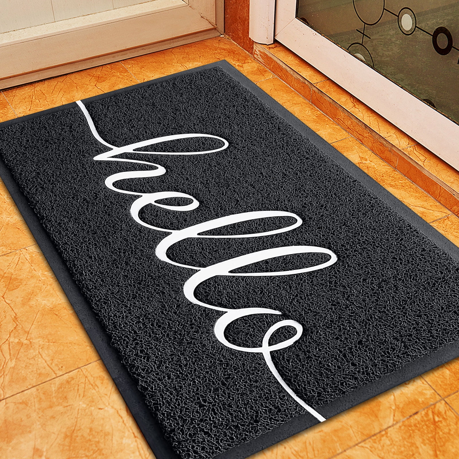 Black Door Mat 17x30 Indoor Outdoor Doormat Non-Slip Grey