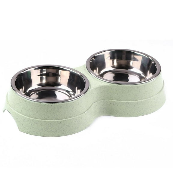 TBOLINE Dog Double Bowl Puppy Food Feeder Stainless Steel Pet Drinking Dish (Green)