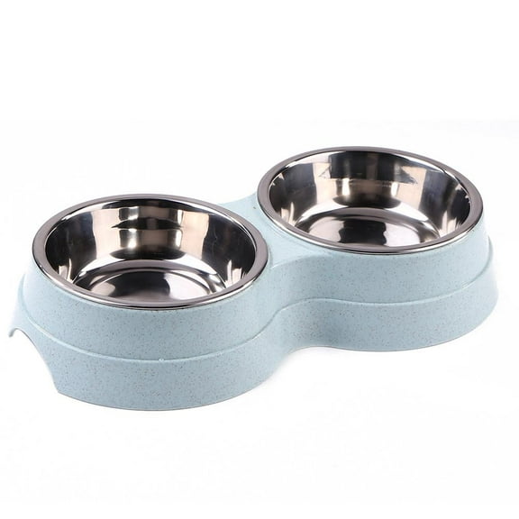 TBOLINE Dog Double Bowl Stainless Steel Feeder for Pets, Blue
