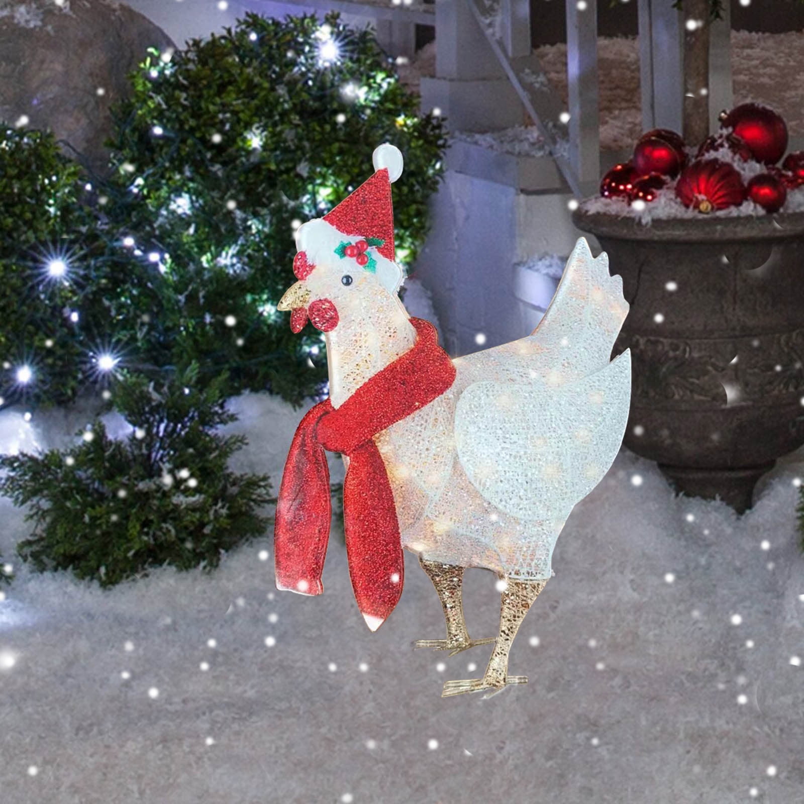 TBOLINE LightUp Chicken with Scarf Christmas Glowing Rooster Garden