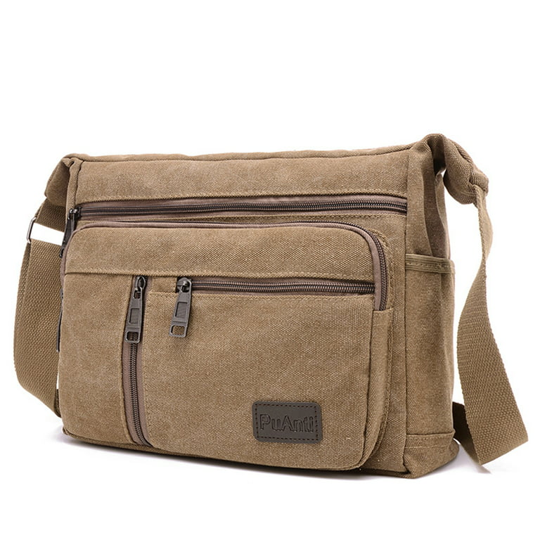 Tboline Men Canvas Shoulder Bag Multi Pocket male Travel Messenger Handbag (Coffee), Men's, Size: 31, Brown