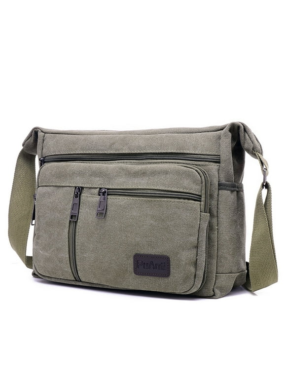 TBOLINE Unisex Adult Men Canvas Shoulder Bags Multi Pocket Male Travel Messenger Handbag (Green)