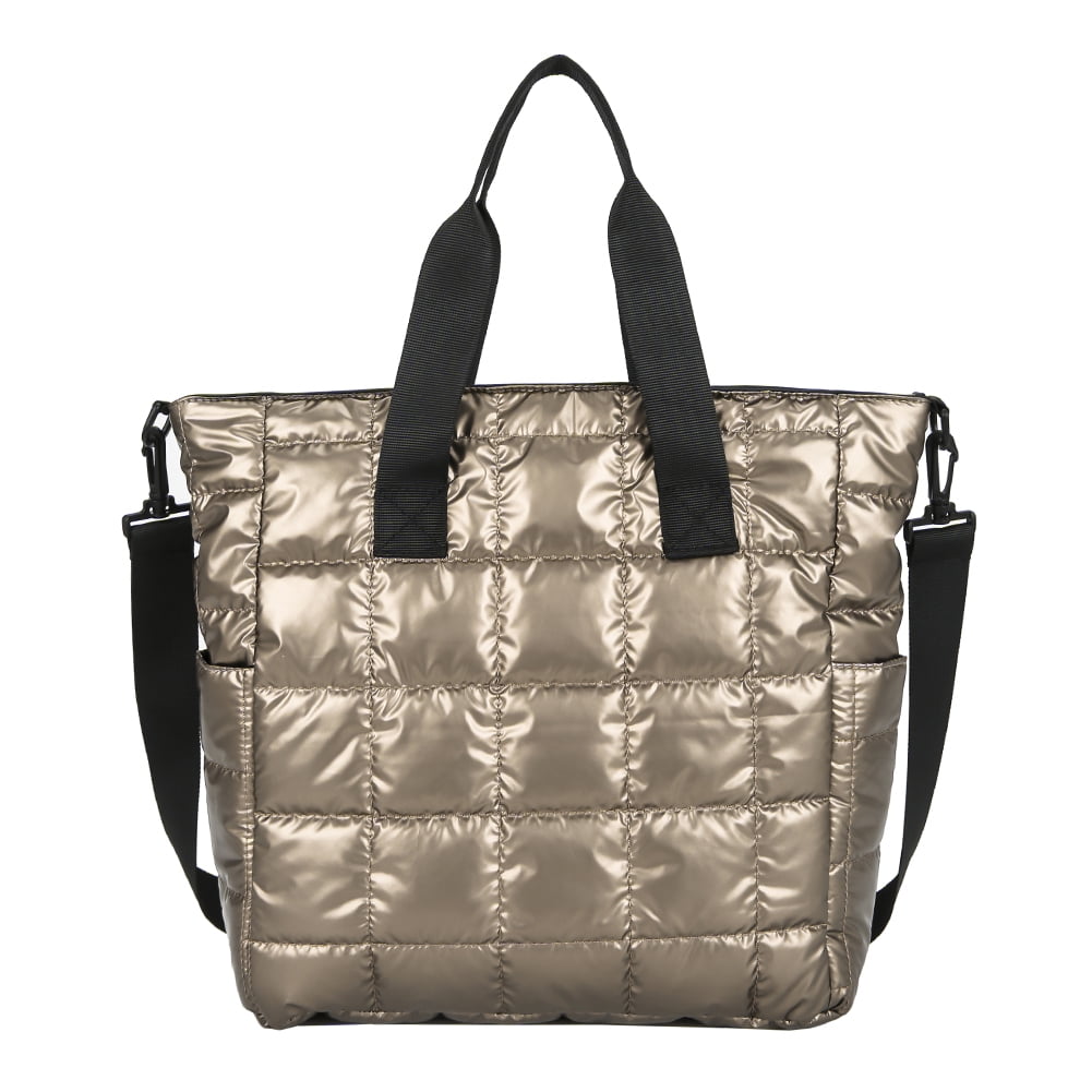 TBOLINE Retro Quilted Lattice Shoulder Bags Women Nylon Large Shopping Bag  (Beige) 