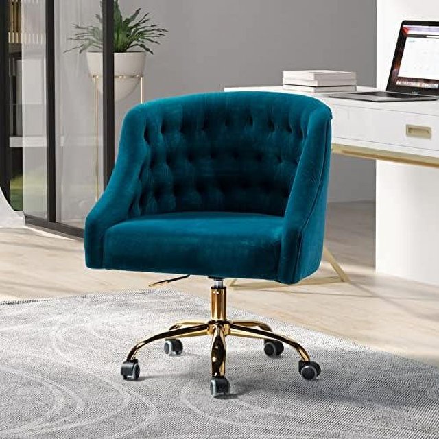 TBQXFDU Velvet Home Office Chair with Gold Base Comfortable Modern Cute