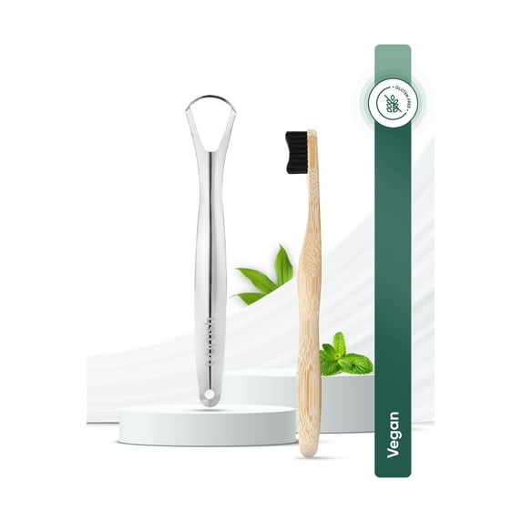 TBRUSH Dark Gray Nano Vegan Bamboo Toothbrush - Ultra Soft (sensitive Teeth) + Stainless Steel Tongue Cleaner