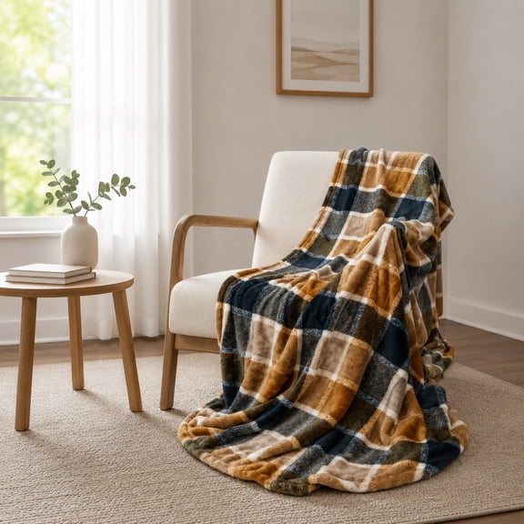 The Big Plushie Birch Plaid Super Plush Throw, 50" x 70"