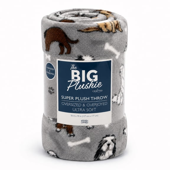 The Big Plushie Happy Dogs Super Plush Throw, 50" x 70"