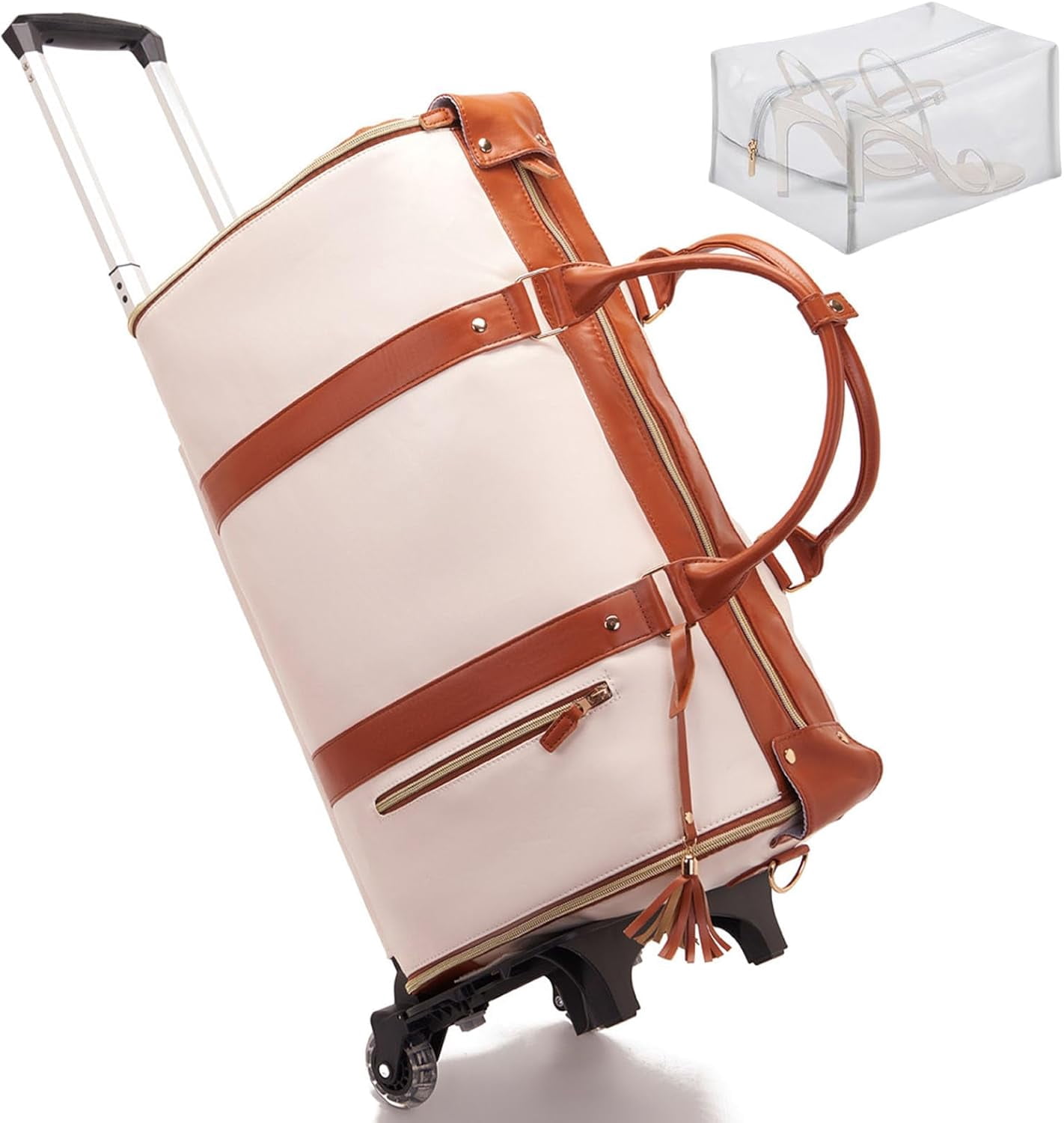 TBVBVYU Jenni Beige Waterproof Wheeled Travel Bag 20.5x10x12.5 Inches