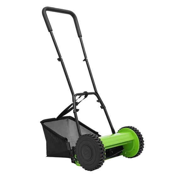 TBVECHI 12-Inch 5-Blade Lawn Mower Walk-Behind Manual Push Weed Wacker with 6 Gallon Grass Catcher Bag