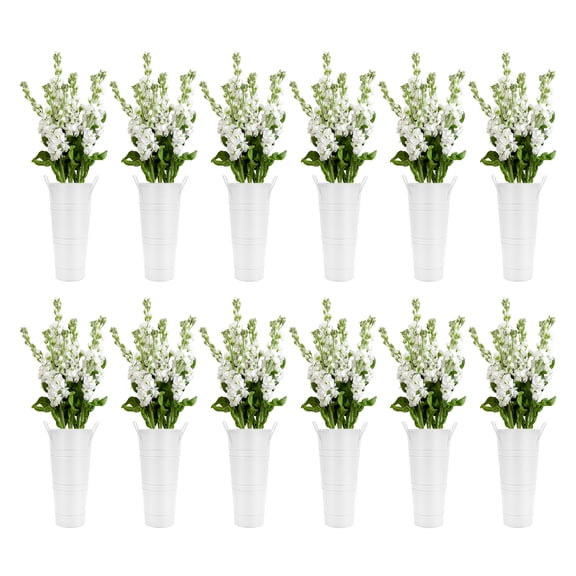 TBVECHI 12 Pcs White Metal Flower Buckets Wedding Table Floral Centerpiece Flower Vase Decoration For Outdoor Garden Decoration