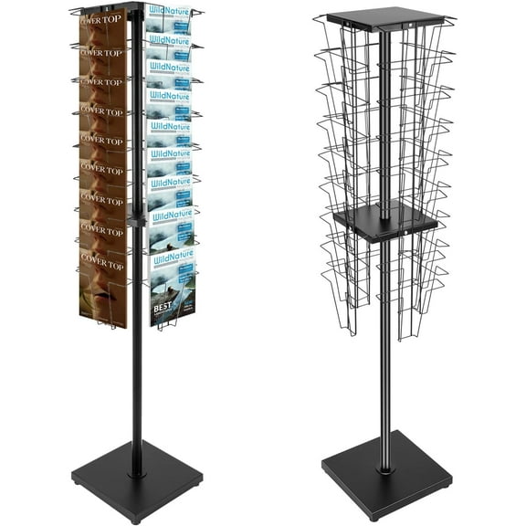 TBVECHI 360 Rotating Brochure Display Stand with 36 Pockets, 130lbs Capacity Floor Mounted Magazine Rack for Retail Store/Gift Shop, 5.28ft Black Iron Organizer