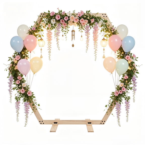 TBVECHI 7.1x6.1FT Hexagon Wood Wedding Arch Flower Frame Decor Balloon Arch Photo Backdrop Stand for Outdoor Indoor Ceremony Party