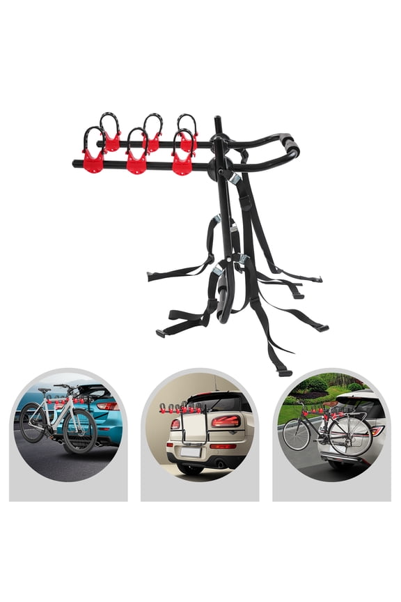 Bike Rack 3-Bicycle Carrier Trunk Mount Bike Rack for Car Sedan Hatchback SUV 44.1 lbs Capacity