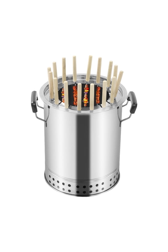 Charcoal Grill Portable Compact Smokeless BBQ Charcoal Grill with 16 Skewers Barrel Shape Grill For Outdoor Camping