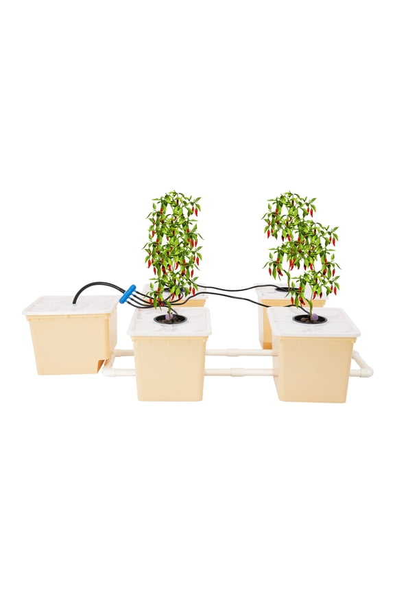 Deep Water Culture Hydroponic System Grow Kit 5 Buckets Drip Growing System W/ Submerged Pump