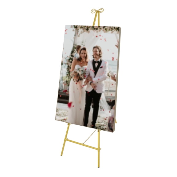 TBVECHI Gold Metal Easel Stand Adjustable Floor Standing Photo Frames Posters Display Easel Stand For Weddings Celebrations Parties 16.34*50in