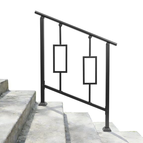 TBVECHI Iron Stair Handrail Black Outdoor Staircase Railing Fits 2-3 Steps (300 lbs Load Capacity)