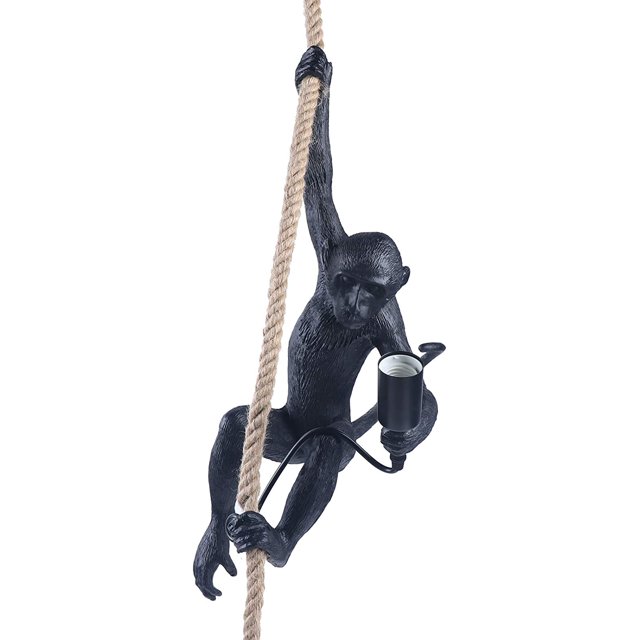 TBVECHI Monkey Lamp Resin Monkey Pendant Light Fixture with Hemp Rope
