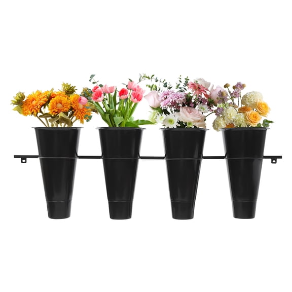 TBVECHI Wall-mounted Flower Stand with 4 Buckets Decorative Flower Display Rack Metal Plant Stand Florist Bouquet Shelf Black/White