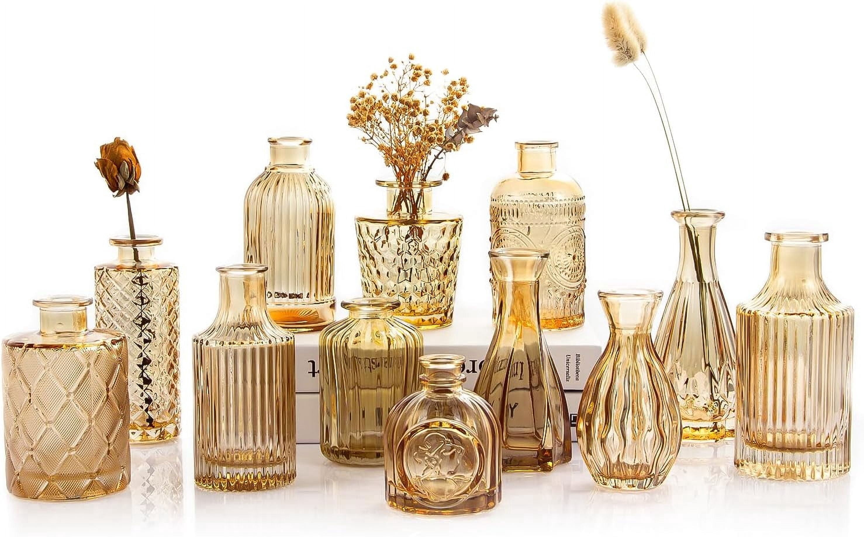 Golden Mini Notebook TBWIND Gold Amber Glass Bud Vases Set of 12, Small Vases for Flowers ...