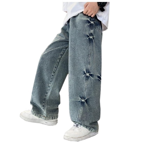 TBWNWG 5t Jeans Boys,Boys' Jeans Children's Baggy Jeans Cargo Trousers Relaxed Denim Trousers with Elastic Waistband,Size 9-10 Years