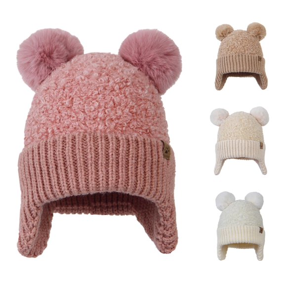 TBWNWG Adorable Knit Winter Hat for Girls and Boys Soft Warm Earflap Scarf Hood Baby Caps Cold Weather Accessory,Size One Size
