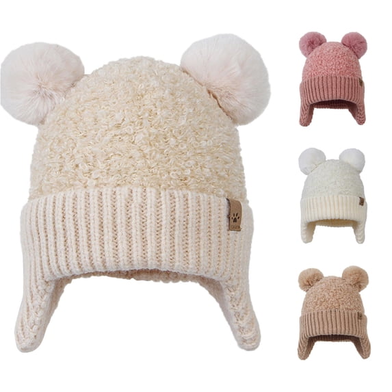 TBWNWG Adorable Knit Winter Hat for Girls and Boys Soft Warm Earflap Scarf Hood Baby Caps Cold Weather Accessory,Sizes One Size