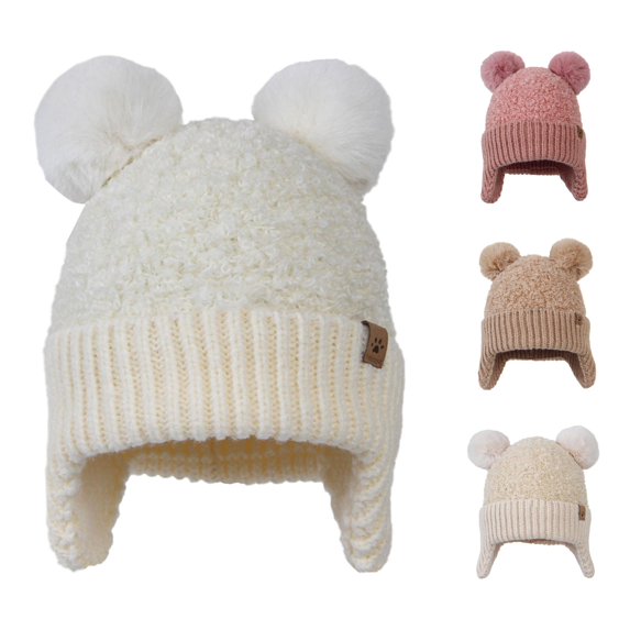 TBWNWG Adorable Knit Winter Hat for Girls and Boys Soft Warm Earflap Scarf Hood Baby Caps Cold Weather Accessory,Sizes One Size