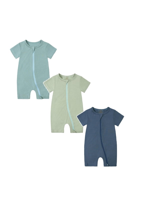 Baby Bamboo Summer Short Sleeve Footless Rompers,Baby Pajamas,2 Way Zipper Sleeper,3 Pack,Sizes 18-24 Months