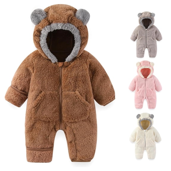 TBWNWG Baby Bear Jumpsuit Outfit With Fold Over Mittens Footies Girls Boys Winter Hooded Romper Snowsuit for Boys Romper Jumpsuit