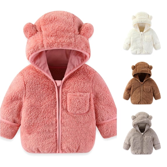 TBWNWG Baby Boys Girls Winter Coat Fold Over Mittens Outwear Jacket Warm Clothes Bear Hooded Toddler Outerwear for Cold Season