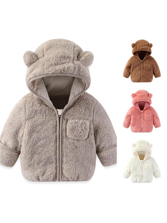 Baby Boys Girls Winter Coat Fold Over Mittens Outwear Jacket Warm Clothes Bear Hooded Toddler Outerwear for Cold Season