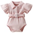 thumbnail image 1 of TBWNWG Baby Girl Onesie 0-3 Months,Baby Boys Bodysuits Summer Outfit Breathable Knit Lapel Open Front Romper with Belt,Sizes 6-12 Months, 1 of 3