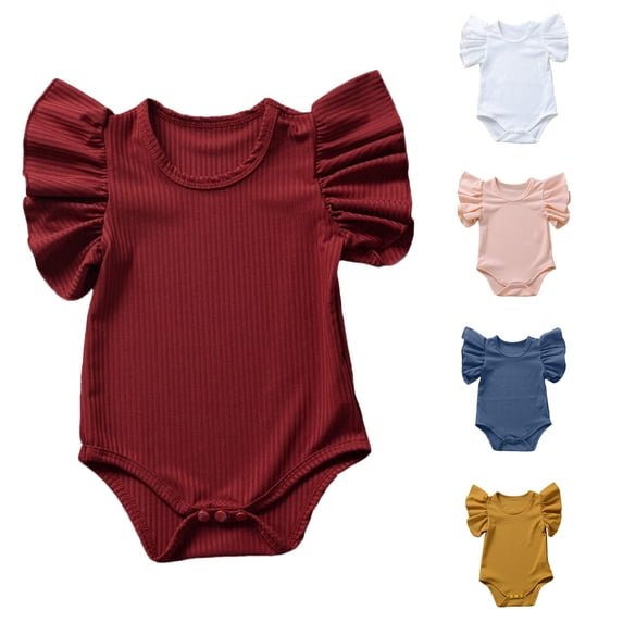 TBWNWG Baby Girls Solid Ruffle Romper Bodysuit Clothes Outfits,Size 6-12 Months