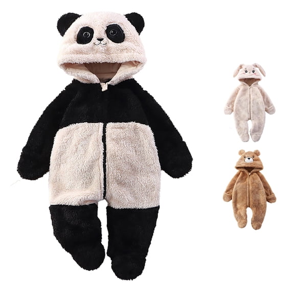 TBWNWG Baby Panda Romper Outfit Suit Fold Over Mittens Footies Winter Snowsuit Clothes Hooded Jumpsuit for Boys,Sizes 3-6 Months