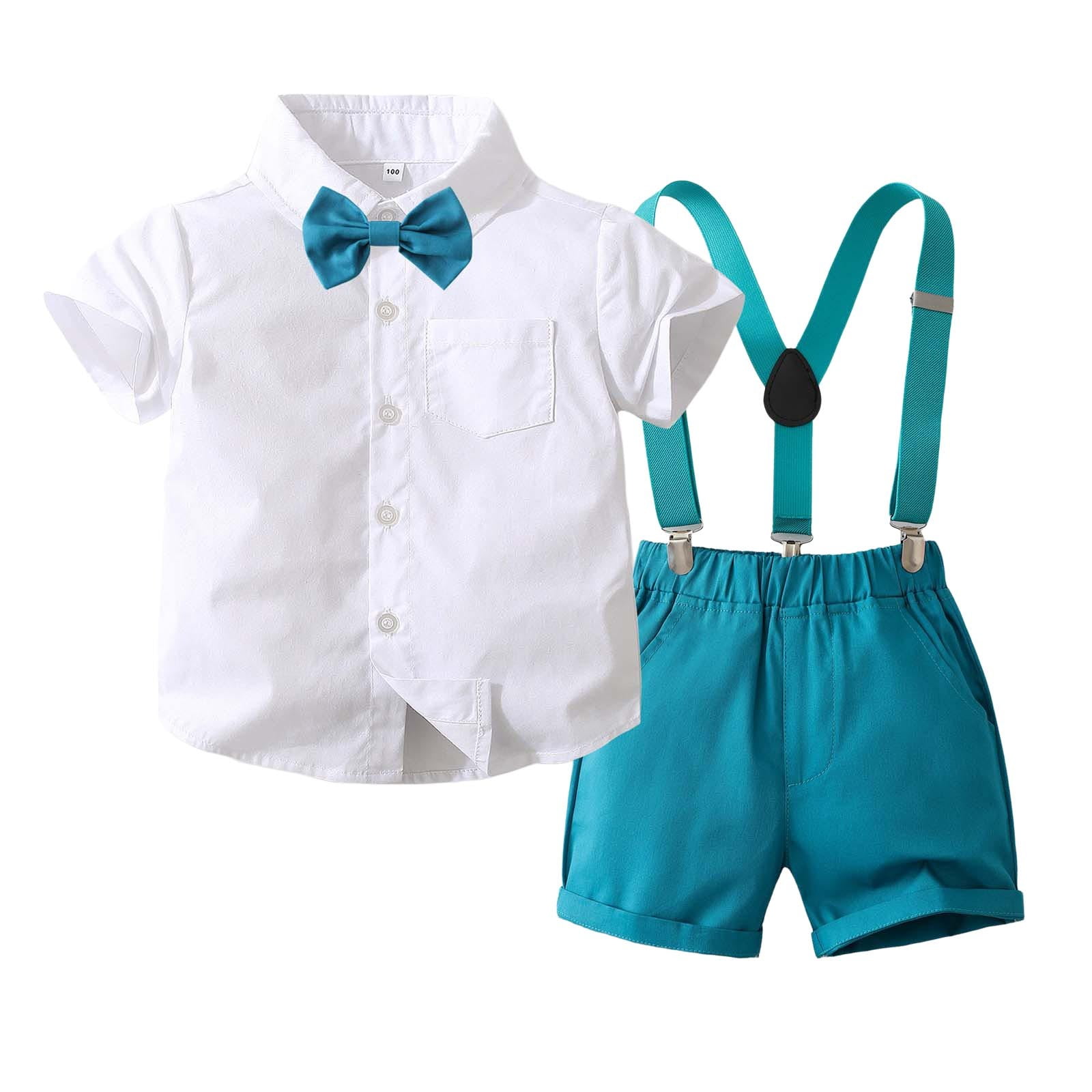 TBWNWG Baby Wedding Outfit Boy,Baby Boys Gentleman Shorts Sets, Outfits Suits, Shirt+Shorts+Bow Tie+Suspenders for 5-6 Years