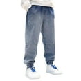 thumbnail image 1 of TBWNWG Baggy Cargo Jeans,Boys Baggy Jeans for Kids Teen Casual Straight Wide Leg Cargo Jeans Y2K Loose Elastic Waist Denim Pants Trousers with Pockets,Size 12-13 Years, 1 of 8