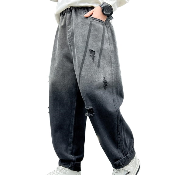 TBWNWG Baggy Jeans,Boys' Jeans Children's Baggy Jeans Cargo Trousers Relaxed Denim Trousers with Elastic Waistband,Size 9-10 Years