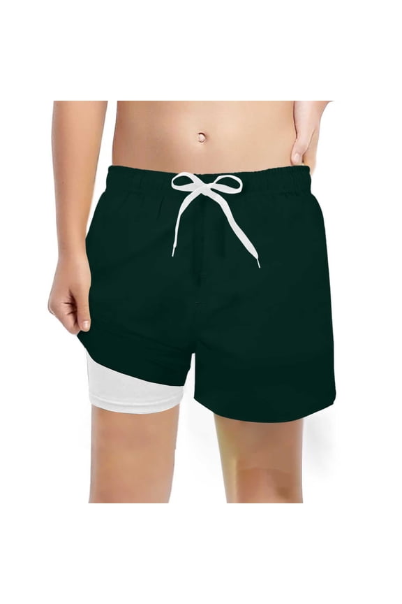Big Boys Swim Trunks,Boys Fashion Solid Swim Trunks with Liner Stretch Swim Shorts,Size 14-16 Years