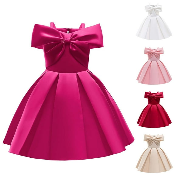 TBWNWG Birthday Girl Bow Girls Elegant Dress Off Shoulder A Line Casual Party Dresses,Size 6-7 Years