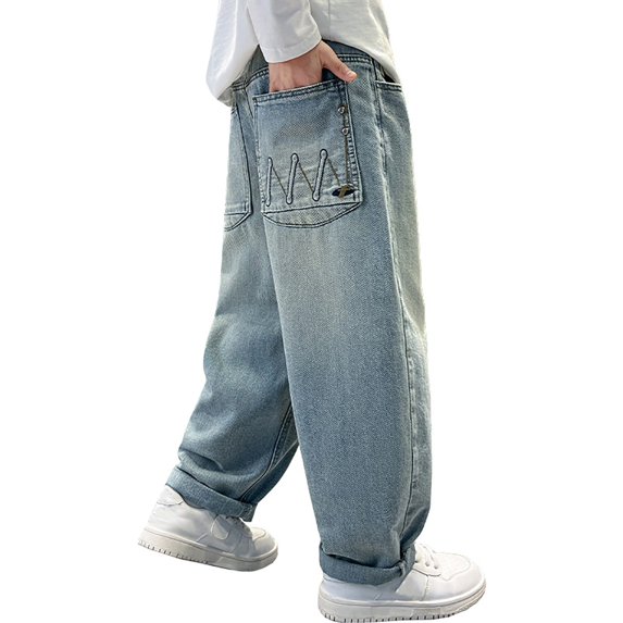 TBWNWG Boys Baggy Pants,Boys' Loose Fit Jeans Oversized Straight Leg Denim Overalls Wide Leg Baggy Pants for Big Boys,Size 5-6 Years