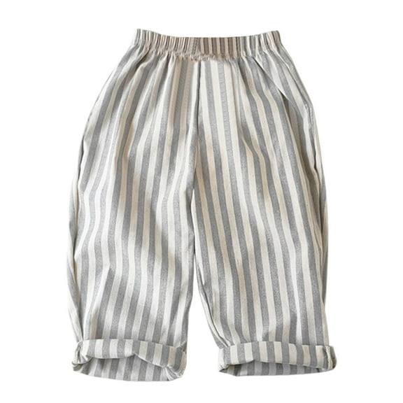 TBWNWG Boys' Cotton Linen Harem Bloomers Pants for Baby Toddler Striped Bloomer Elastic Basic Harem Pants,Size 18-24 Months