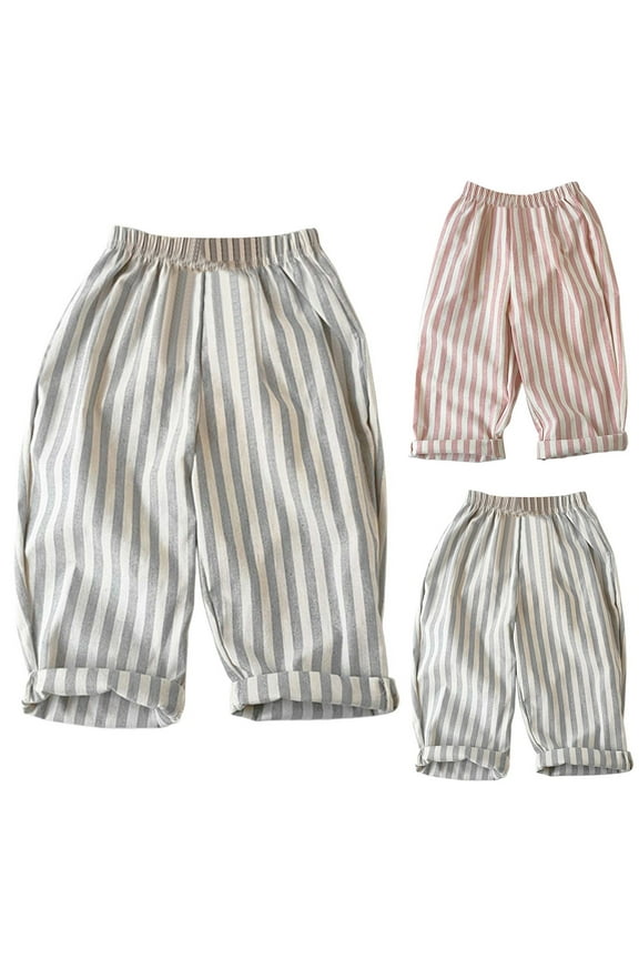 Boys' Cotton Linen Harem Bloomers Pants for Baby Toddler Striped Bloomer Elastic Basic Harem Pants,Sizes 5-6 Years