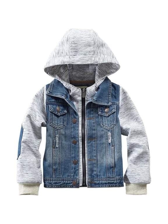 Boys Denim Jacket With Hood Adjustable Classic Casual Outerwear for Kids Youth Blend Coat Spring Autumn