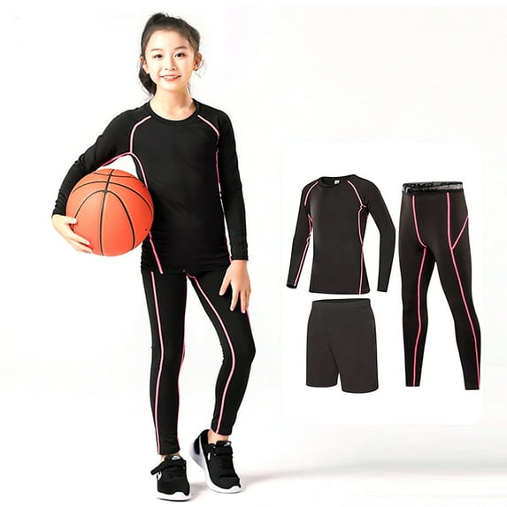TBWNWG Boys Outfits & Set Base Layer Athletic Compression Leggings and Shirts Thermal Underwear Set for Active Kids Running Tights,Size 12-13 Years