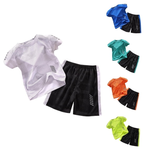 TBWNWG Boys Outfits&Set Kids Sports Shorts Sets for Play with Quick-Dry Tracksuit 2-Piece Basketball Performance Tank Top and Mesh Shorts