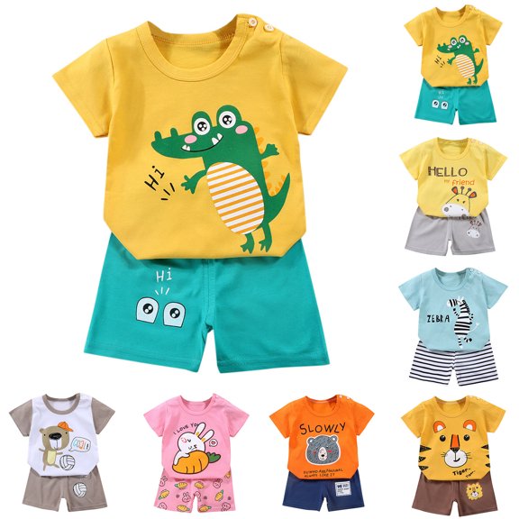 TBWNWG Boys Outfits & Set - Summer Two Piece Short Sleeved T-Shirt and Shorts Set for - for Active Play and Outdoor Adventures,Sizes 3-6 Months